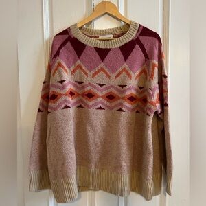 Savanna Jane Aztec Nordic Fair Isle Sweater Size 1X Pink/Organge/Tan